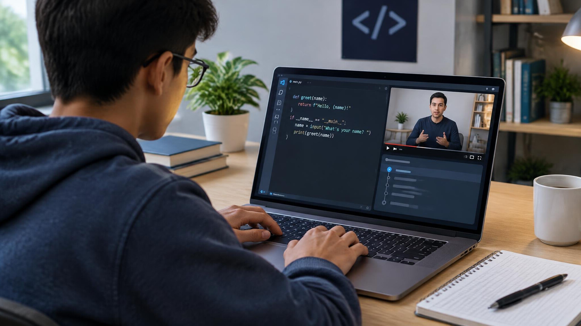student learning programming on laptop